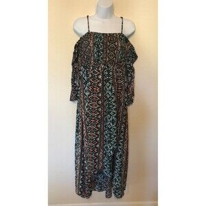Ariat Dress Womens M Maxi Smocked Western Spaghetti Strap Cold Shoulders  Slit